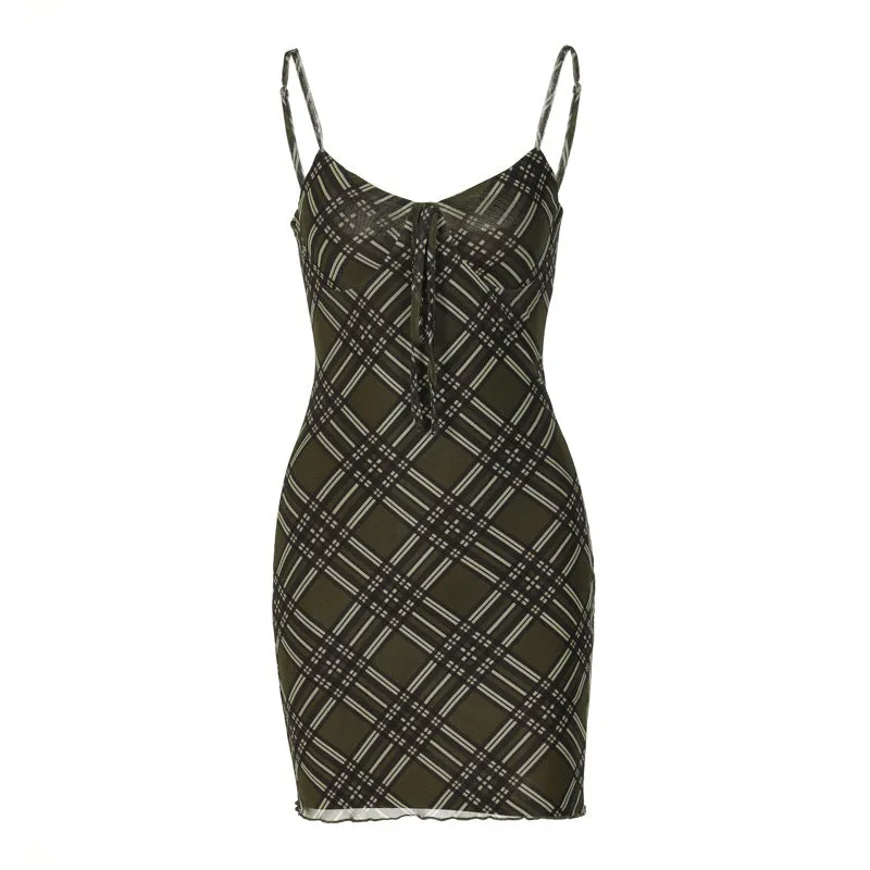 Advbridge 90s streetwear INS Style Women's Clothing Summer New Sexy Style Plaid Printed Chest Strap Sling Dress Women