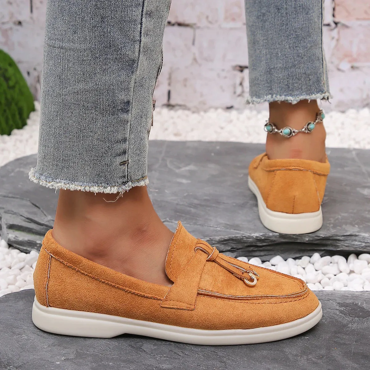 Amozae-New Women Loafers Slip on Ladies Flats Shoes Brand Spring Autumn Casual Flat Shoes Leather Cashmere Single Shoes Plus Siz 43