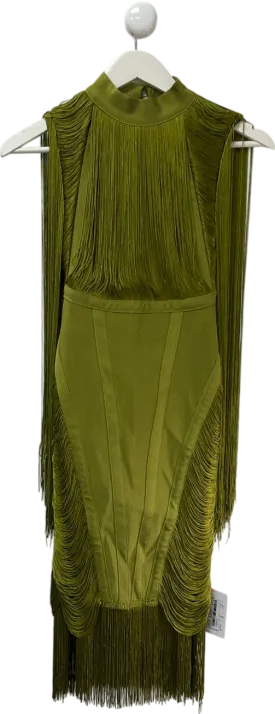ASOS Green Bandage Fringe Mini Dress In Khaki UK 8