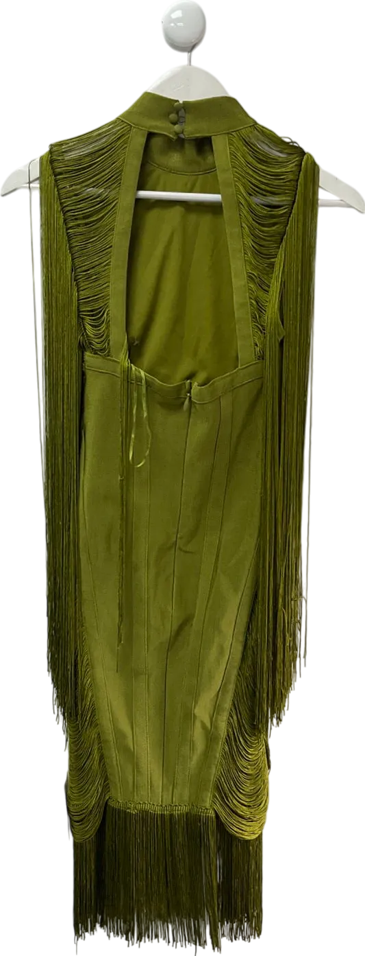 ASOS Green Bandage Fringe Mini Dress In Khaki UK 8