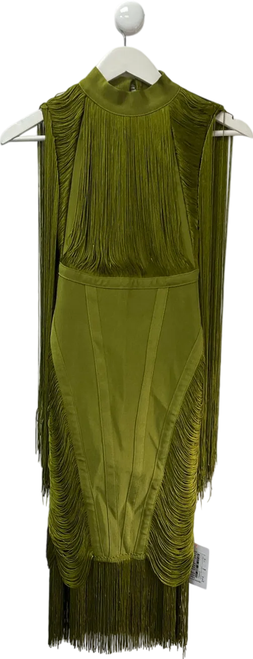 ASOS Green Bandage Fringe Mini Dress In Khaki UK 8