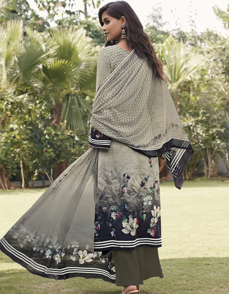 Beige Siya Crepe Digital Print Salwar Suit Palazzo