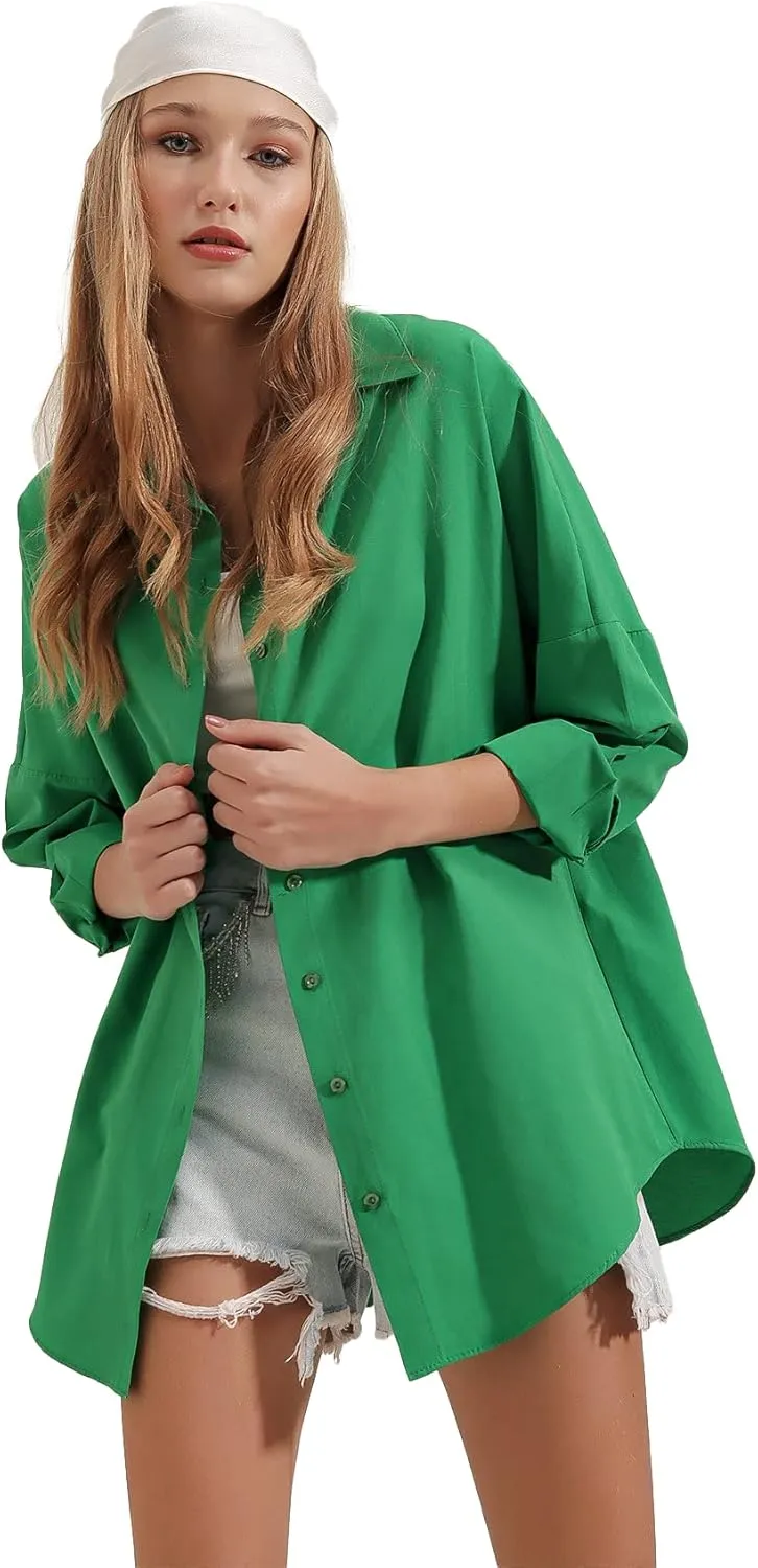 BIG DART Oversized Button Down Shirts for Women, Dressy Casual Long Sleeve Blouses Summer Tops Tunics