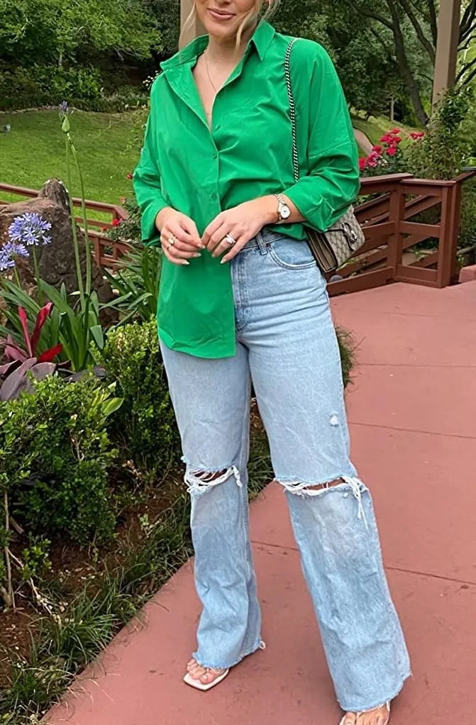BIG DART Oversized Button Down Shirts for Women, Dressy Casual Long Sleeve Blouses Summer Tops Tunics