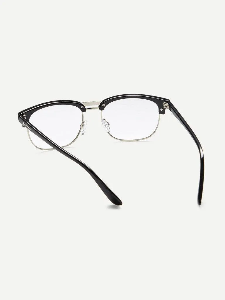 Black Open Frame Silver Trim Glasses