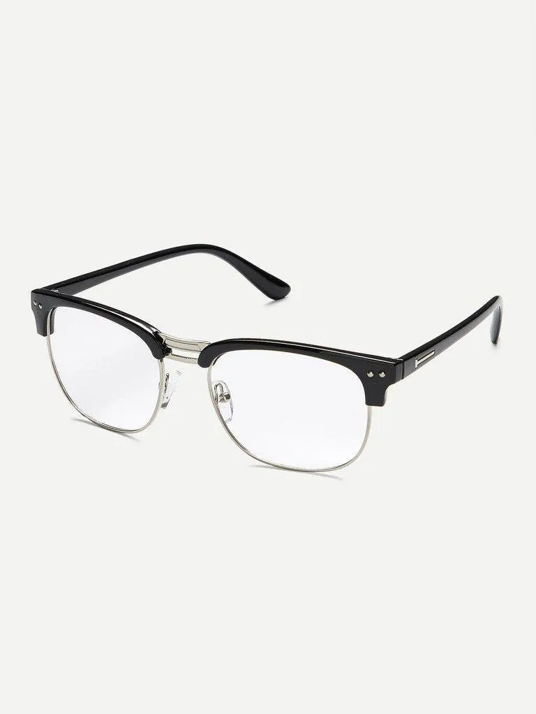 Black Open Frame Silver Trim Glasses