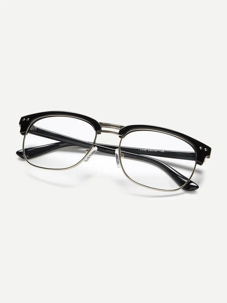 Black Open Frame Silver Trim Glasses