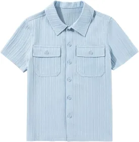 blibean Boys Button-Down Uniform Shirts Semi Formal Dress Tops with Chest Pockets