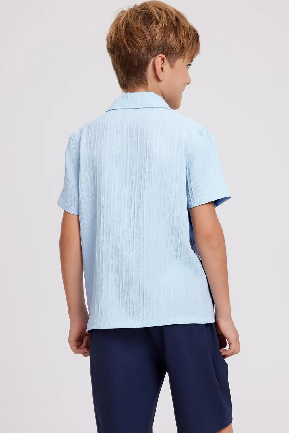 blibean Boys Button-Down Uniform Shirts Semi Formal Dress Tops with Chest Pockets