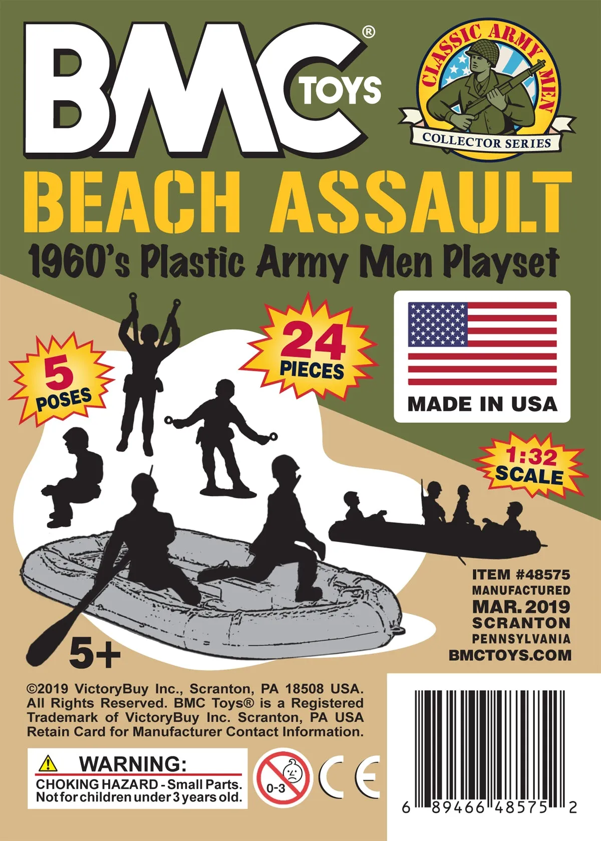 BMC Marx Plastic Army Men BEACH ASSAULT - OD Green & Tan 24pc WW2 US Soldiers
