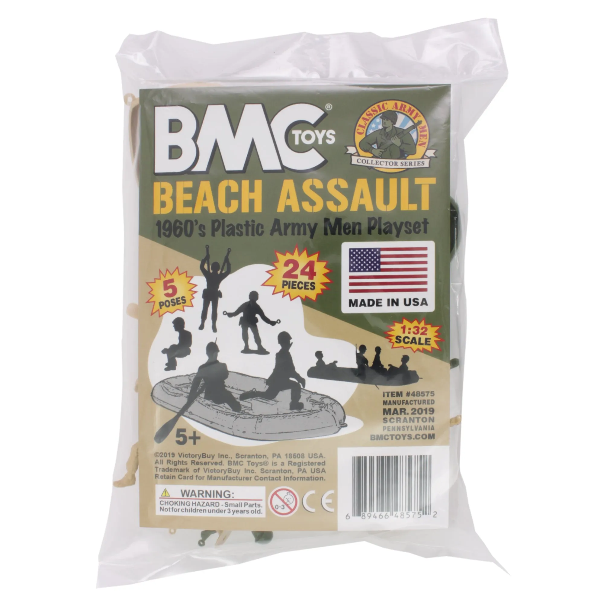 BMC Marx Plastic Army Men BEACH ASSAULT - OD Green & Tan 24pc WW2 US Soldiers