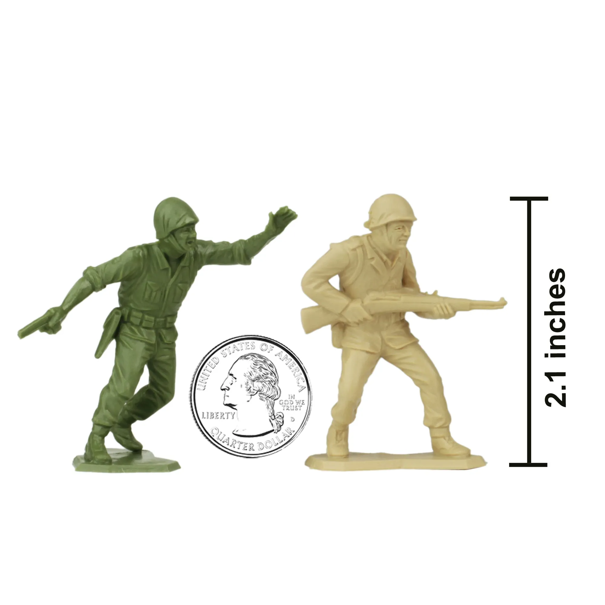 BMC Marx Plastic Army Men US Soldiers - Green vs Tan 38pc WW2 Figures - USA Made