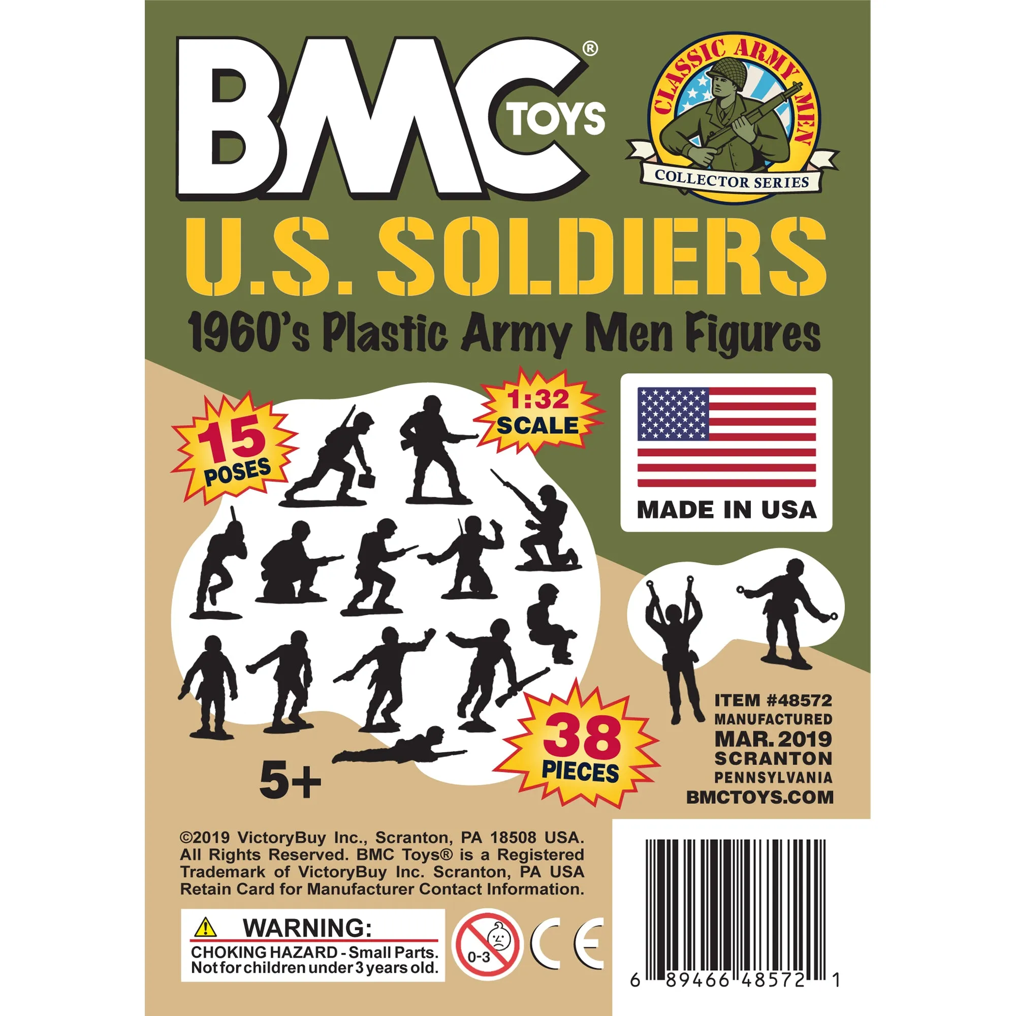 BMC Marx Plastic Army Men US Soldiers - Green vs Tan 38pc WW2 Figures - USA Made