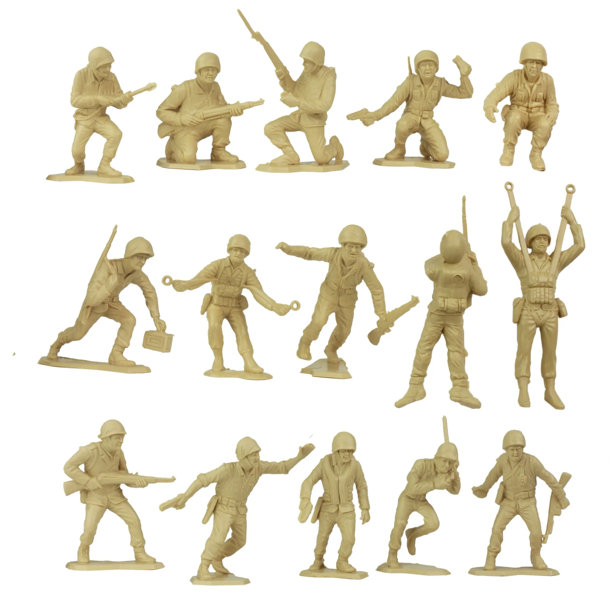 BMC Marx Plastic Army Men US Soldiers - Green vs Tan 38pc WW2 Figures - USA Made