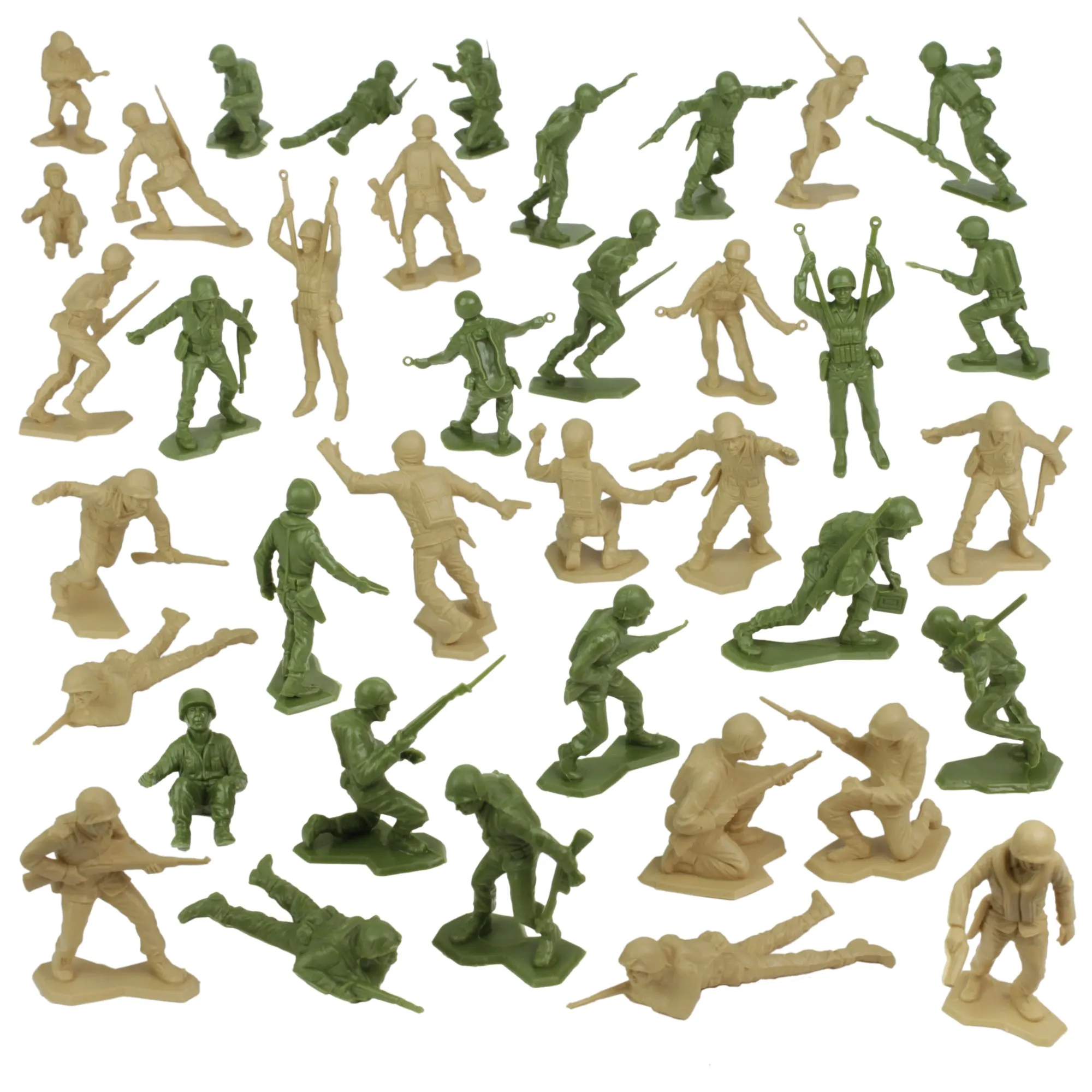 BMC Marx Plastic Army Men US Soldiers - Green vs Tan 38pc WW2 Figures - USA Made