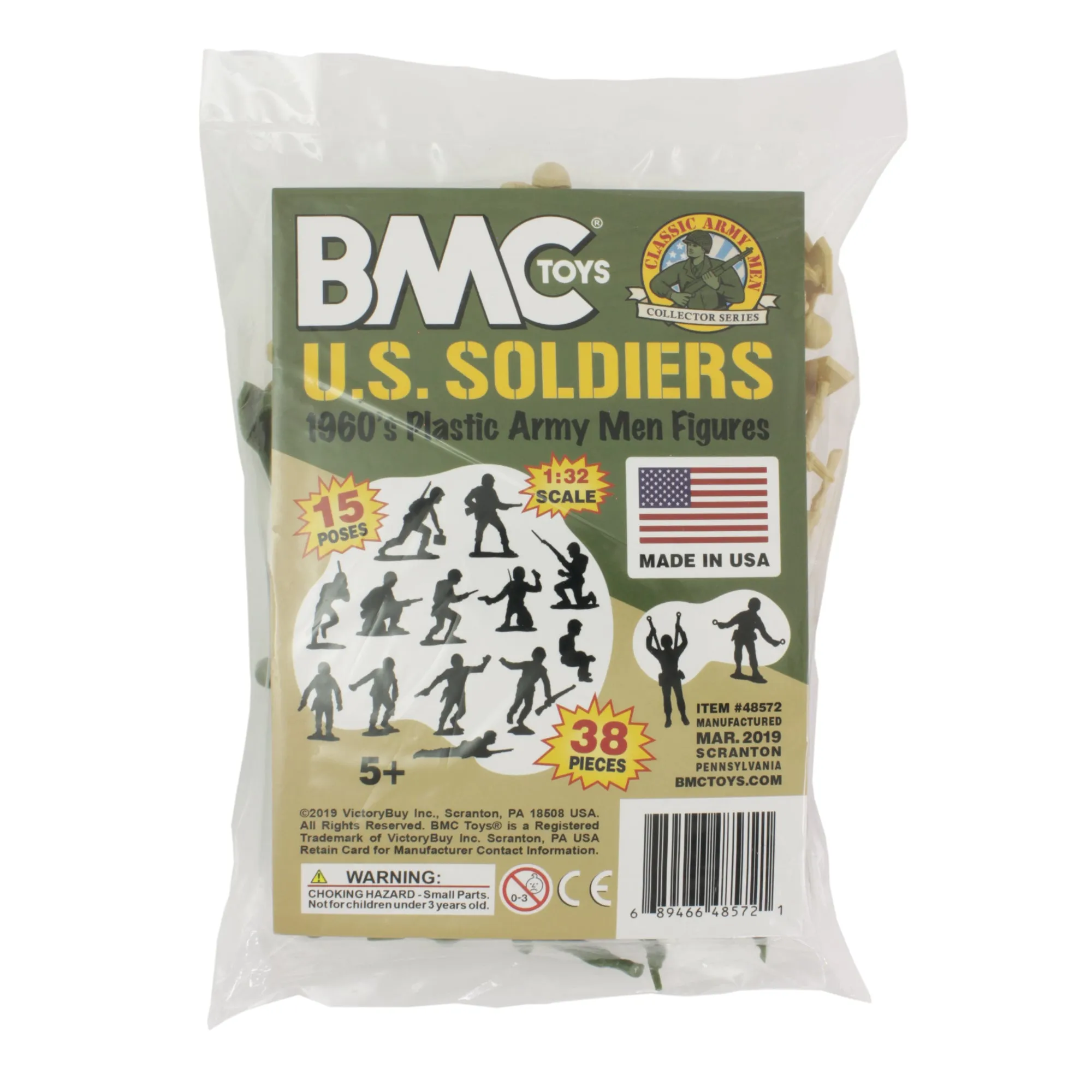 BMC Marx Plastic Army Men US Soldiers - Green vs Tan 38pc WW2 Figures - USA Made