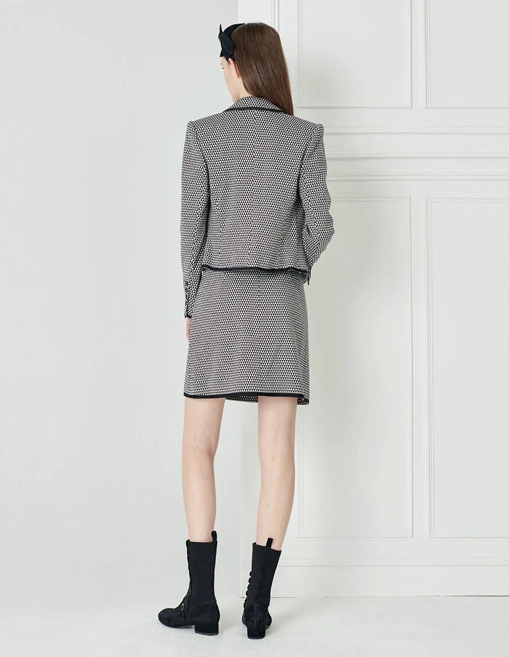 BORA AKSU Black And White Geometric Sheep Wool A-Line Skirt