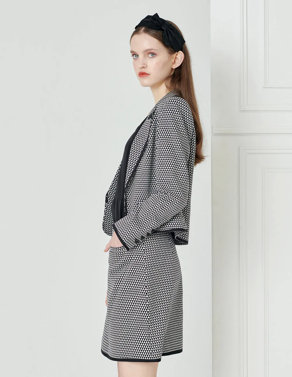 BORA AKSU Black And White Geometric Sheep Wool A-Line Skirt
