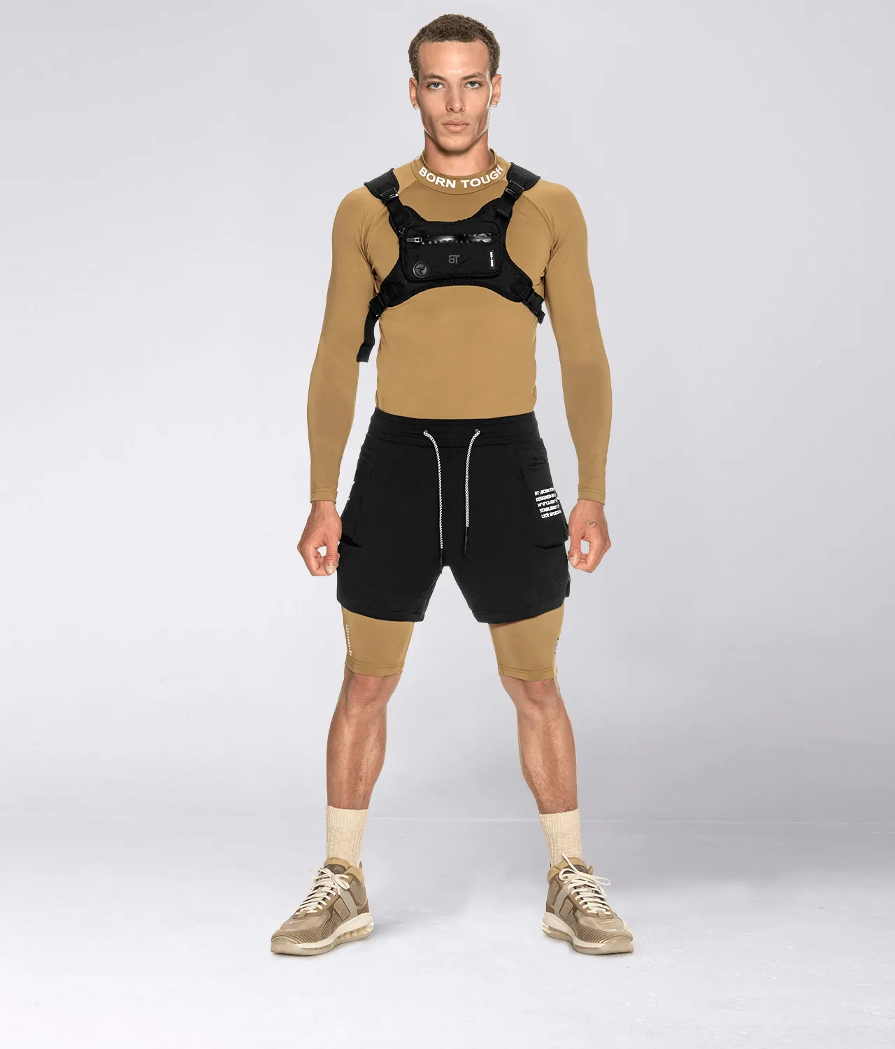 Born Tough Men's Compression Athletic Shorts Khaki