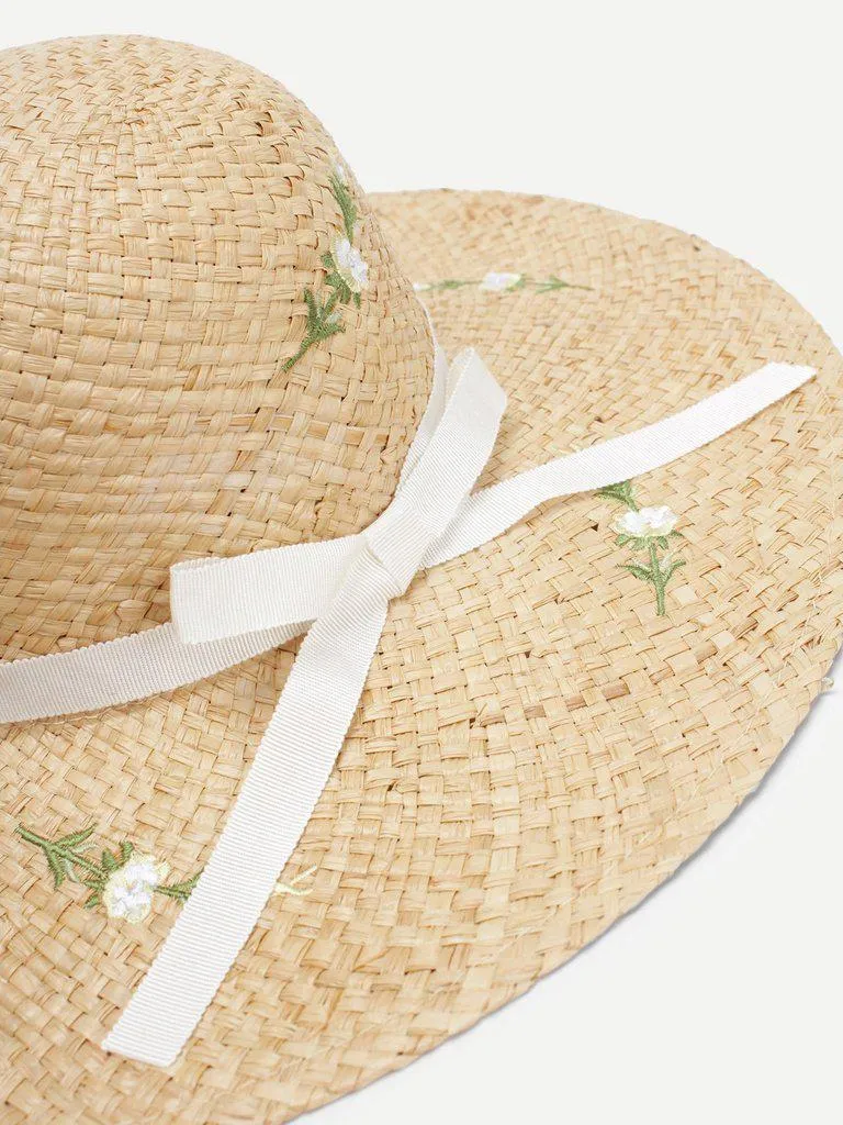 Bow Band Flower Decorated Straw Hat