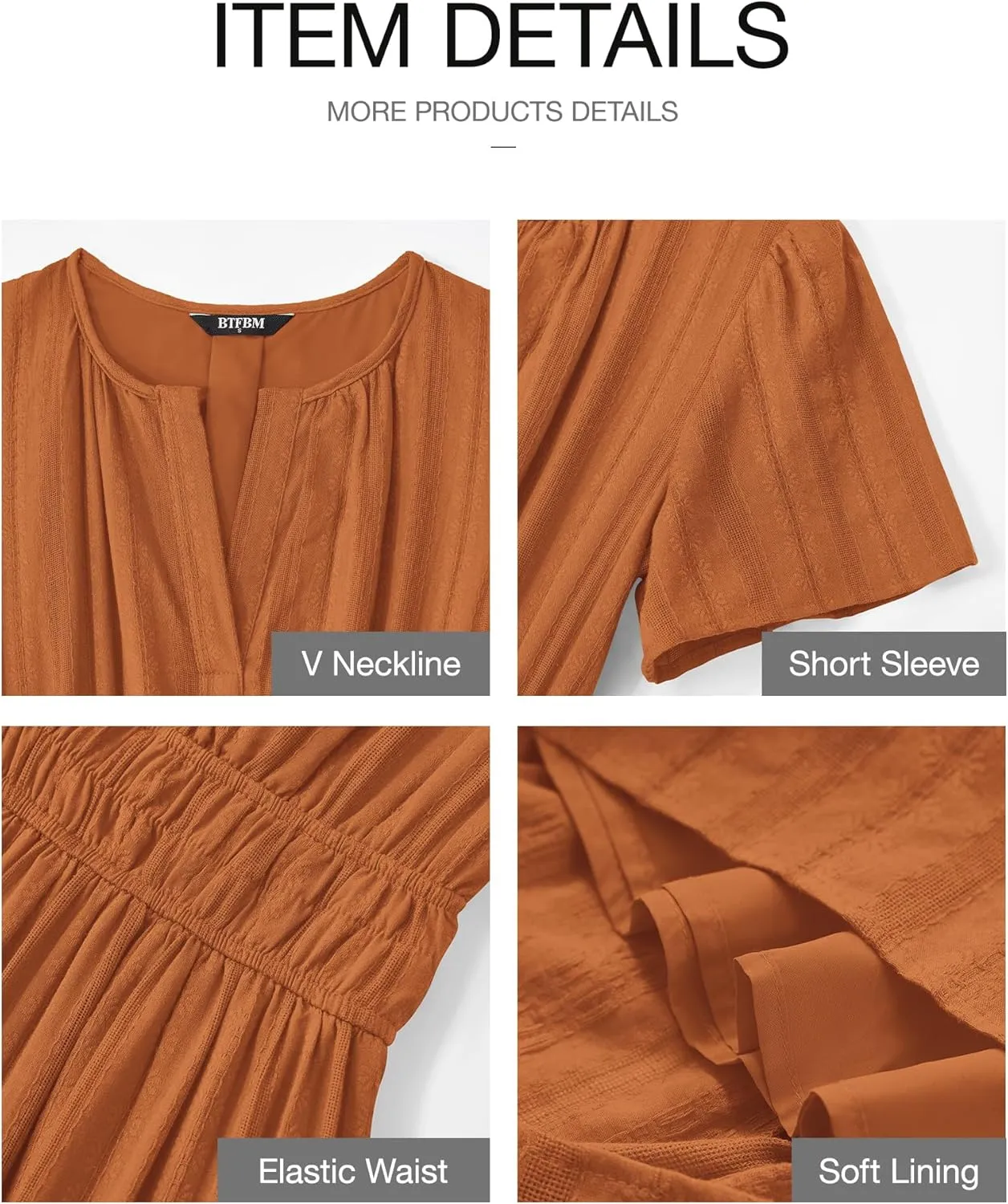 BTFBM Womens Summer 2025 Casual Midi Maxi Dresses Lightweight Short Sleeve V Neck Elastic Waist Boho Beach Dress Pockets