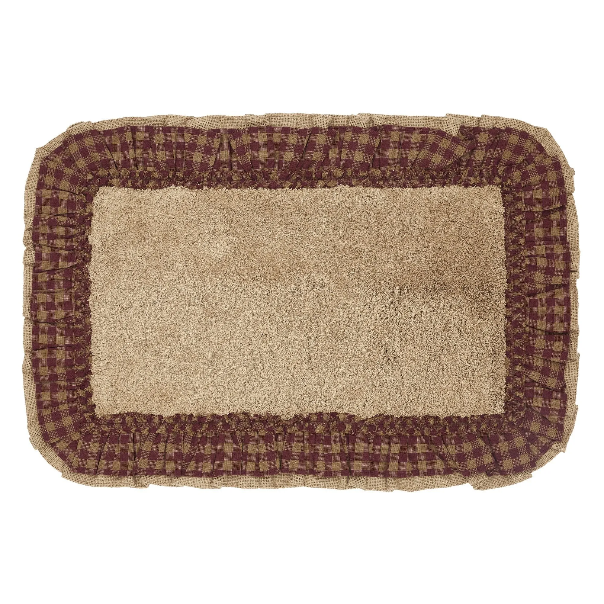 Burlap Natural with Burgundy Check Bathmat 20x30"