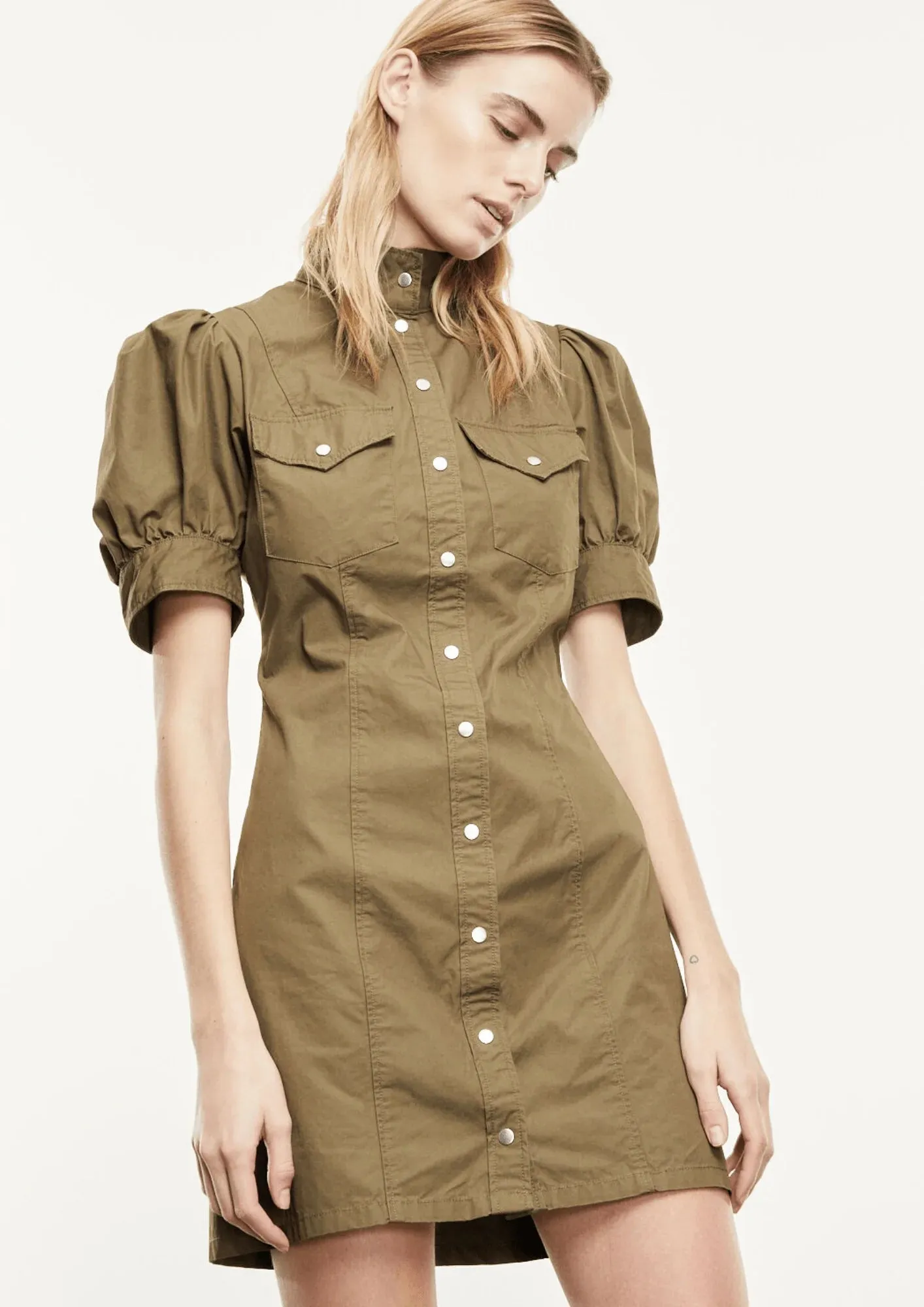 BUTTONED KHAKI SHORT DRESS