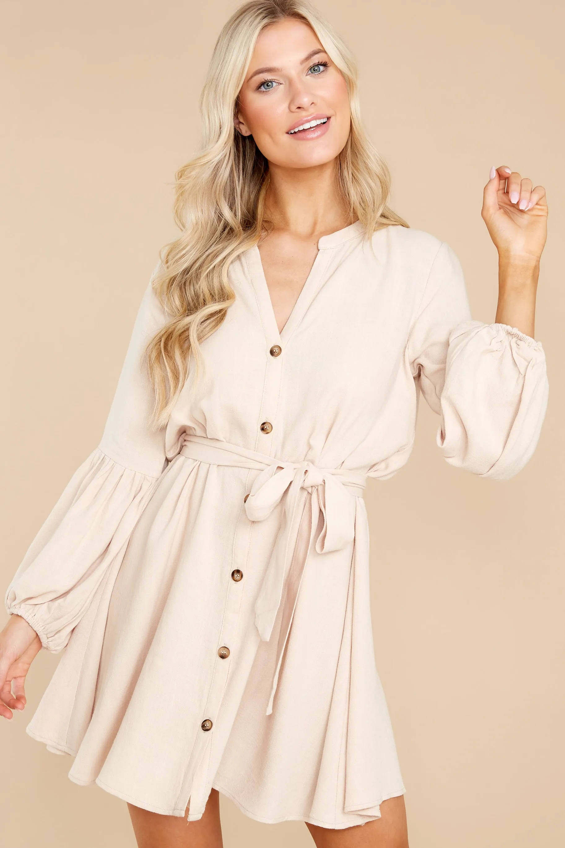 Caught Adrift Light Khaki Dress