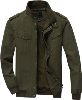 chouyatou Men's Casual Stand Collar Zip-Up Lightweight Bomber Jacket Windbreaker