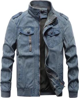 chouyatou Men's Casual Stand Collar Zip-Up Lightweight Bomber Jacket Windbreaker