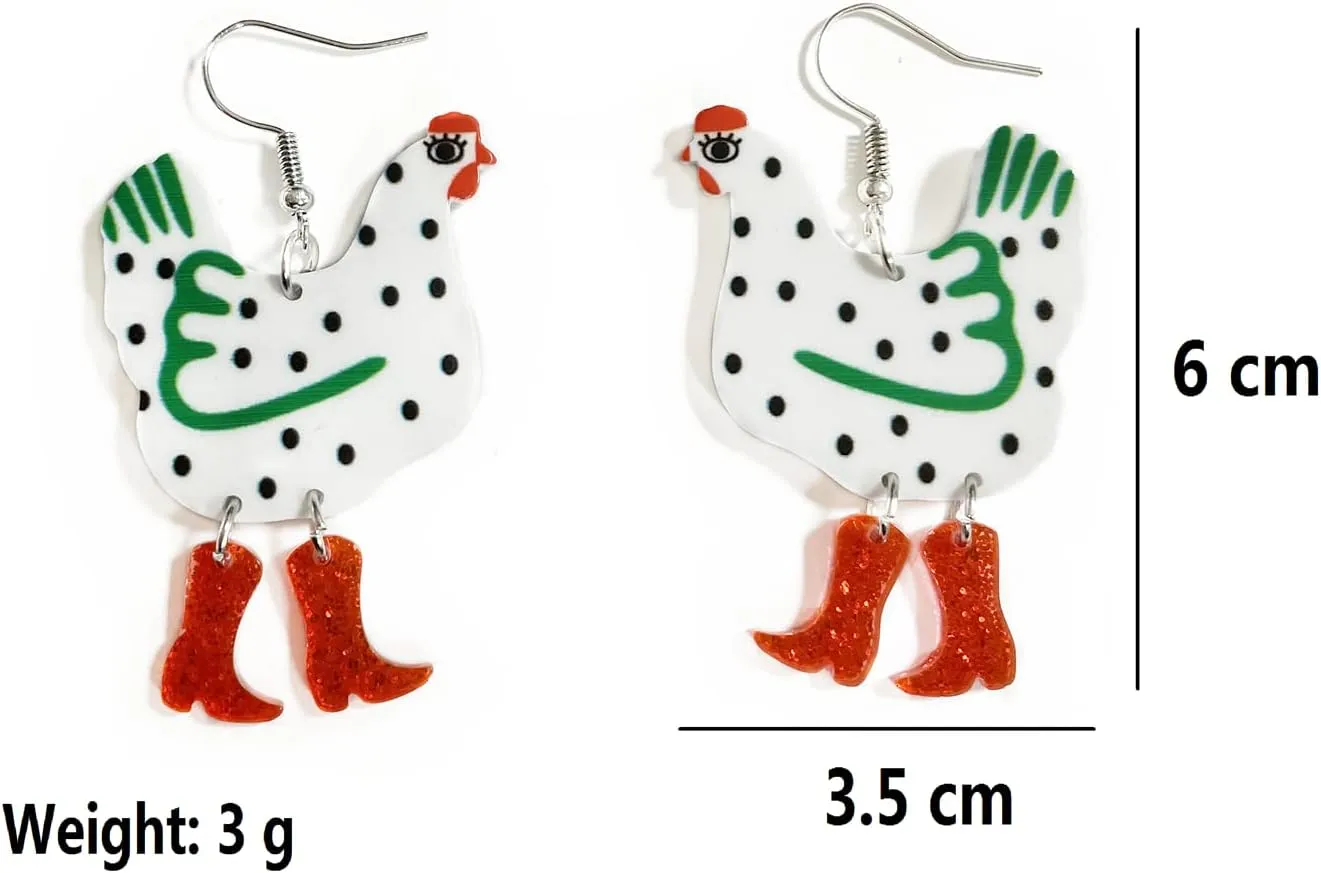 Cute Acrylic Animal Drop Earrings Colorful Boots Chicken Hen Dinosaur Lovely Panda with Bamboos Funny Animal Dangle Earrings For Women Christams Birthday Gift