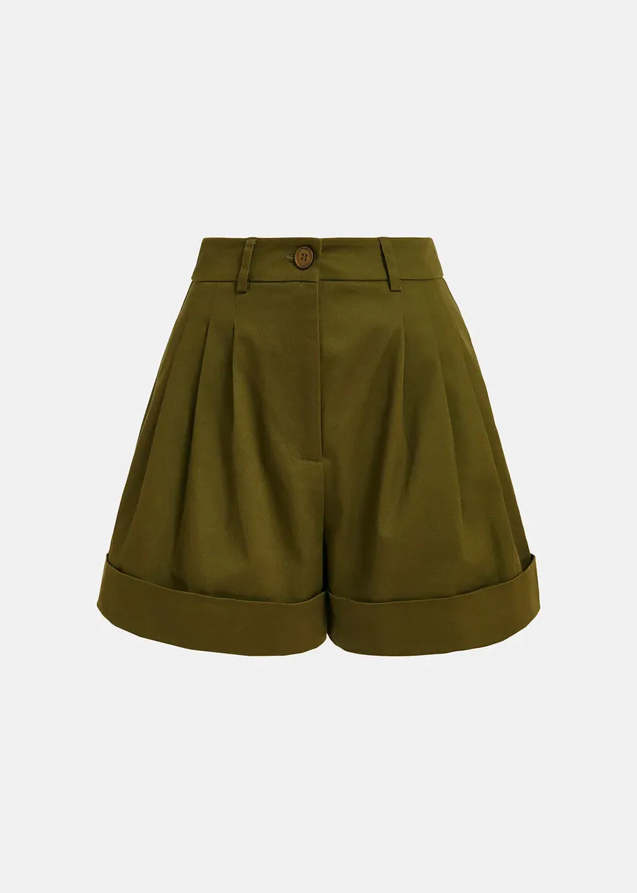 Faint Wide Leg Shorts - Dark Khaki