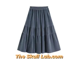 Fashion Black or Blue Thick Velvet Mid-length A-line Skirt