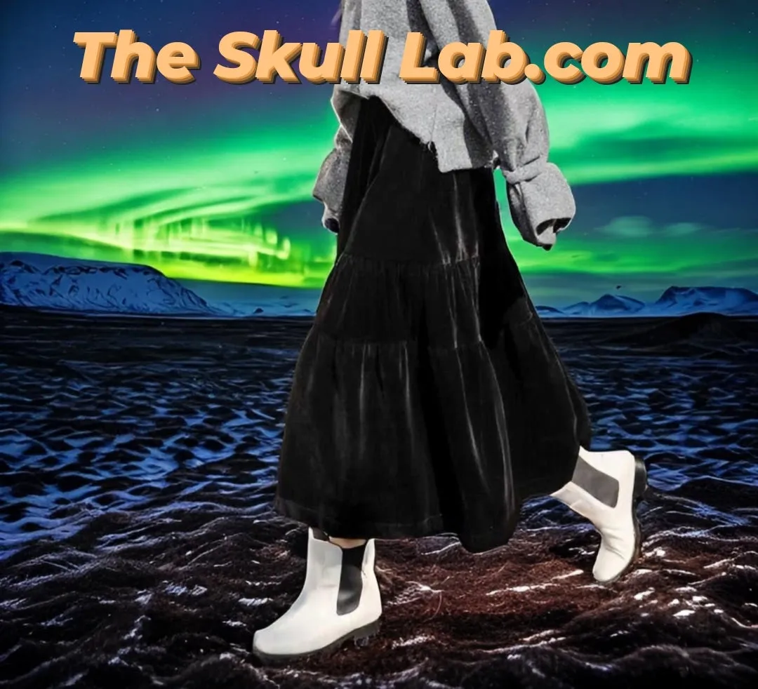 Fashion Black or Blue Thick Velvet Mid-length A-line Skirt
