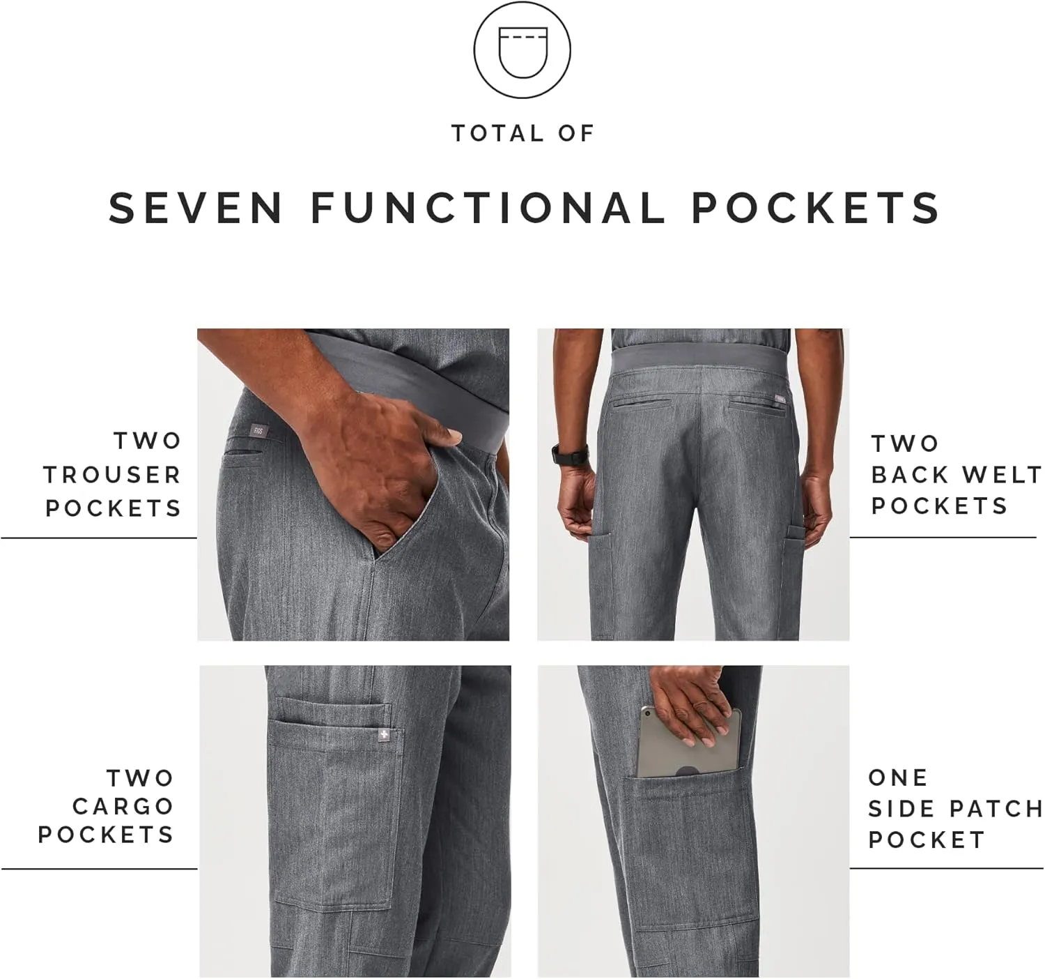FIGS Axim Cargo Scrub Pants for Men  Classic Fit, Straight Leg, 7 Pockets, 4-Way Stretch, Anti-Wrinkle Mens Scrub Pants