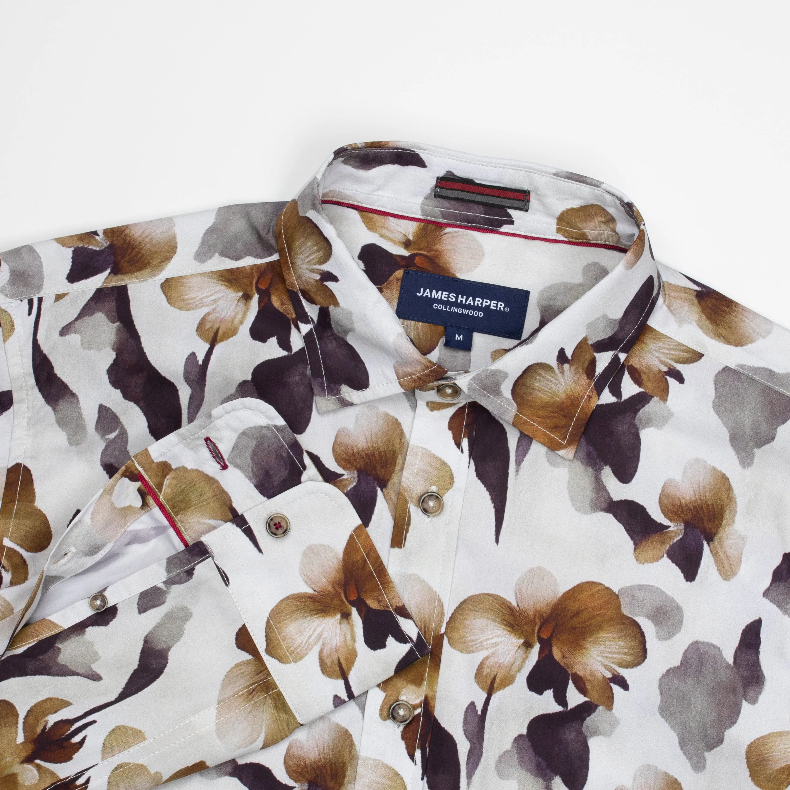Floral Khaki  Peached Cotton Poplin Shirt