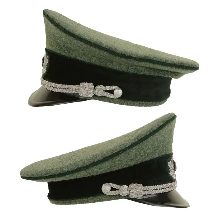 German Army Officer Visor Cap - Field Grey - Grass Green Piping with  Insignia