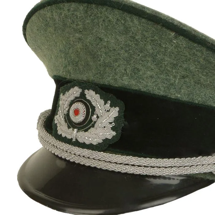 German Army Officer Visor Cap - Field Grey - Grass Green Piping with  Insignia