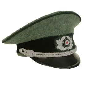 German Army Officer Visor Cap - Field Grey - Grass Green Piping with  Insignia