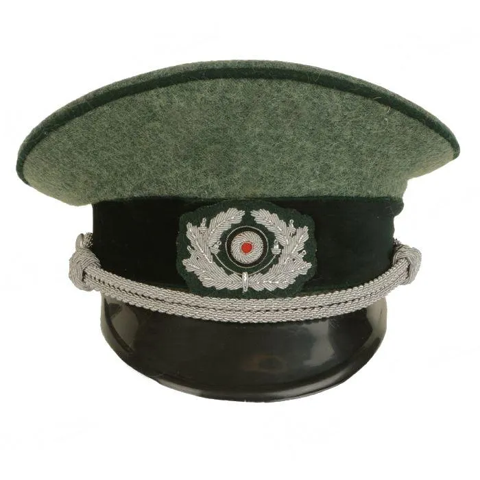 German Army Officer Visor Cap - Field Grey - Grass Green Piping with  Insignia