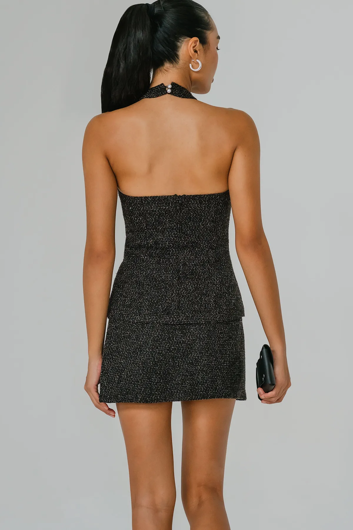 Glam Icon Tweed Halter Top (Black)