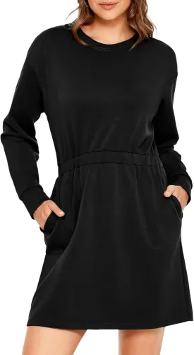 Glamaker Womens 2024 Fall Sweatshirt Dresses Winter Long Sleeve T Shirt Dresses Air Essential Outfit Dress with Pockets