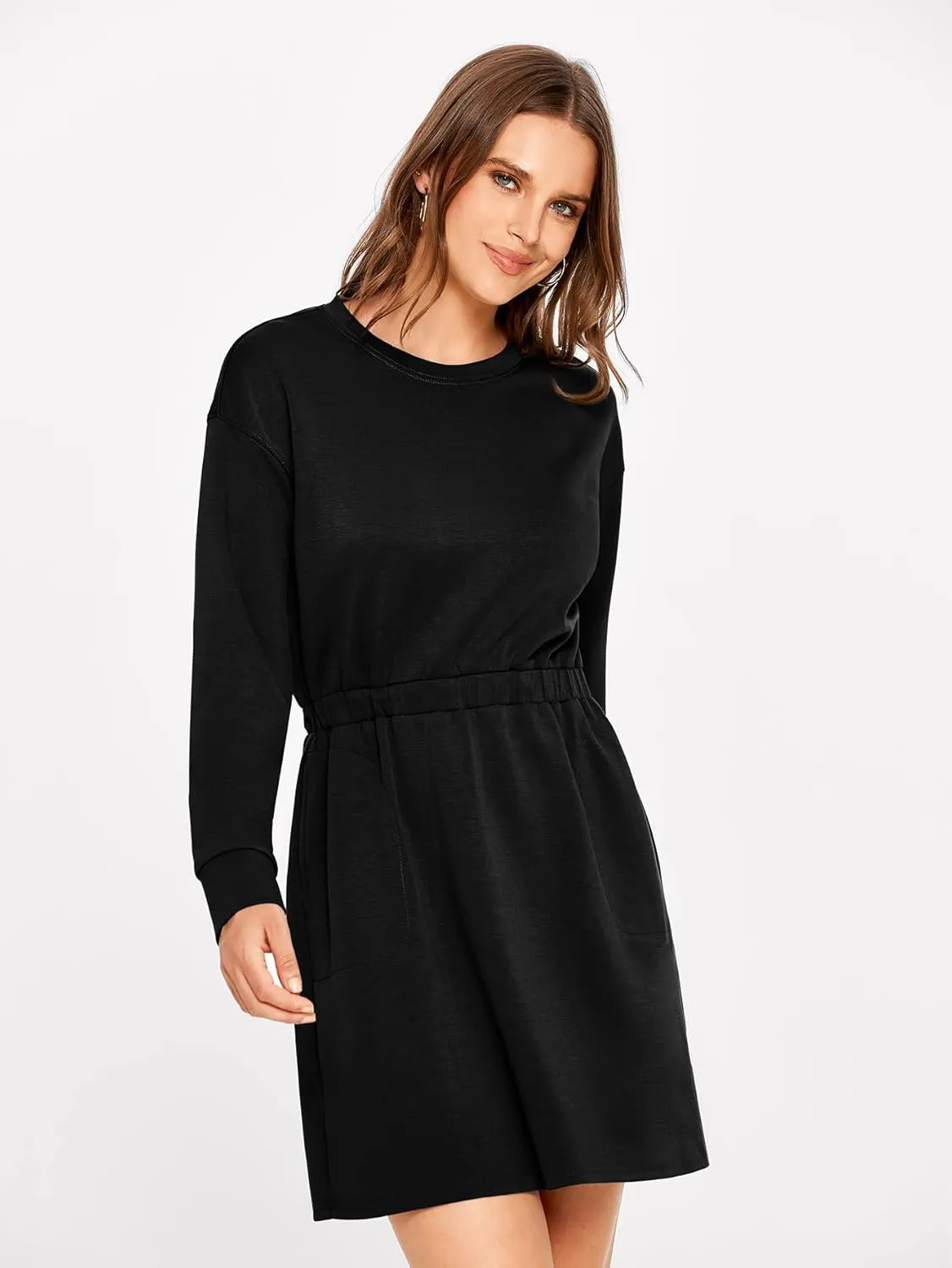 Glamaker Womens 2024 Fall Sweatshirt Dresses Winter Long Sleeve T Shirt Dresses Air Essential Outfit Dress with Pockets