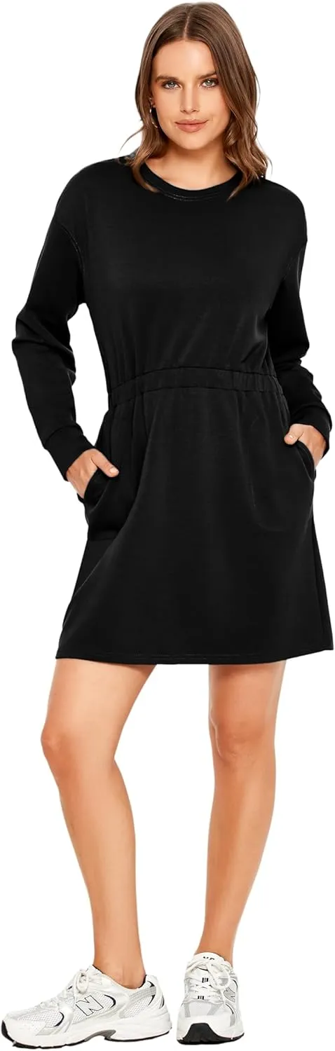 Glamaker Womens 2024 Fall Sweatshirt Dresses Winter Long Sleeve T Shirt Dresses Air Essential Outfit Dress with Pockets