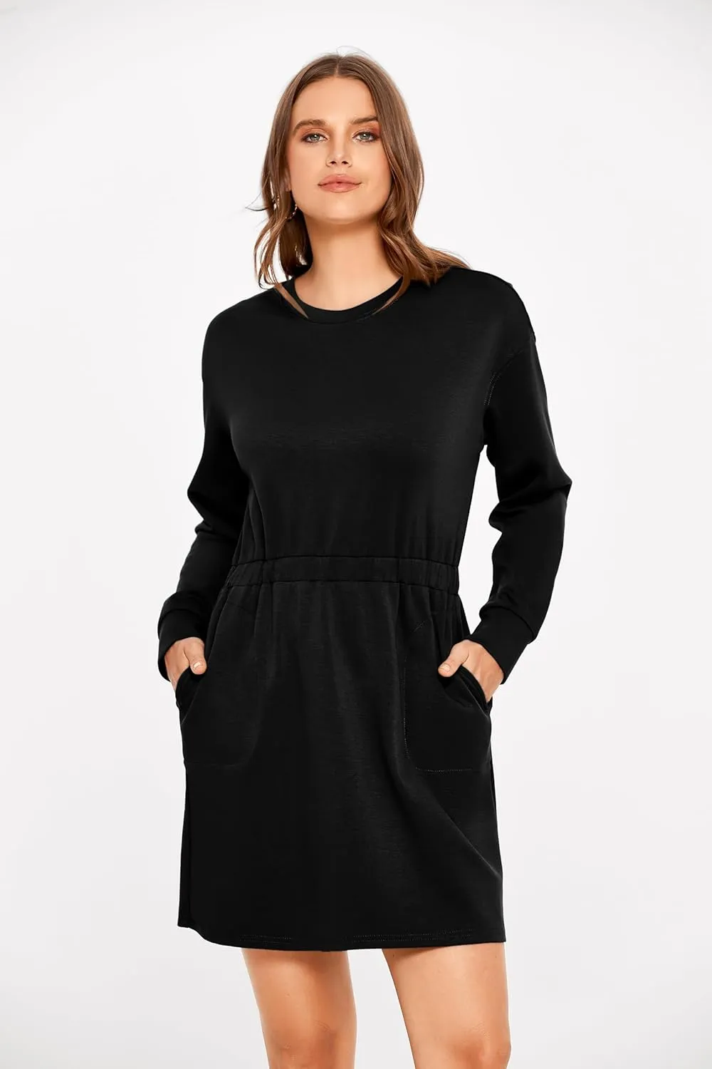 Glamaker Womens 2024 Fall Sweatshirt Dresses Winter Long Sleeve T Shirt Dresses Air Essential Outfit Dress with Pockets