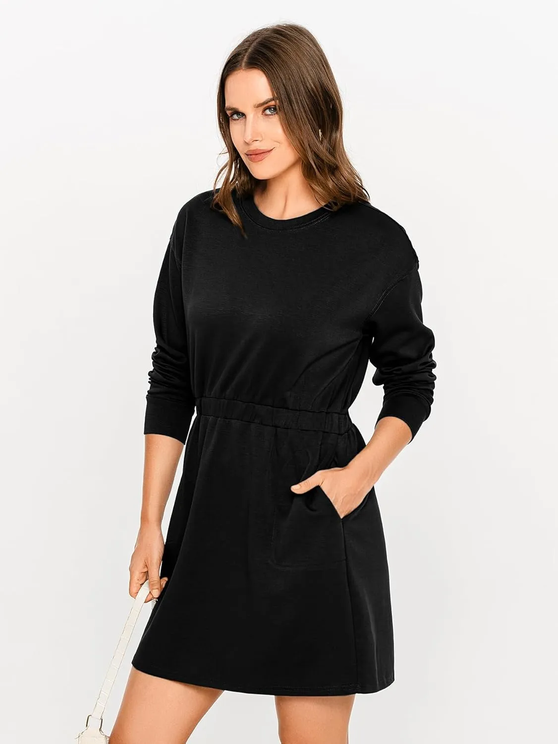 Glamaker Womens 2024 Fall Sweatshirt Dresses Winter Long Sleeve T Shirt Dresses Air Essential Outfit Dress with Pockets