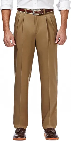 Haggar Men's Premium No Iron Khaki Classic Fit Pleat Front Regular and Big & Tall Sizes