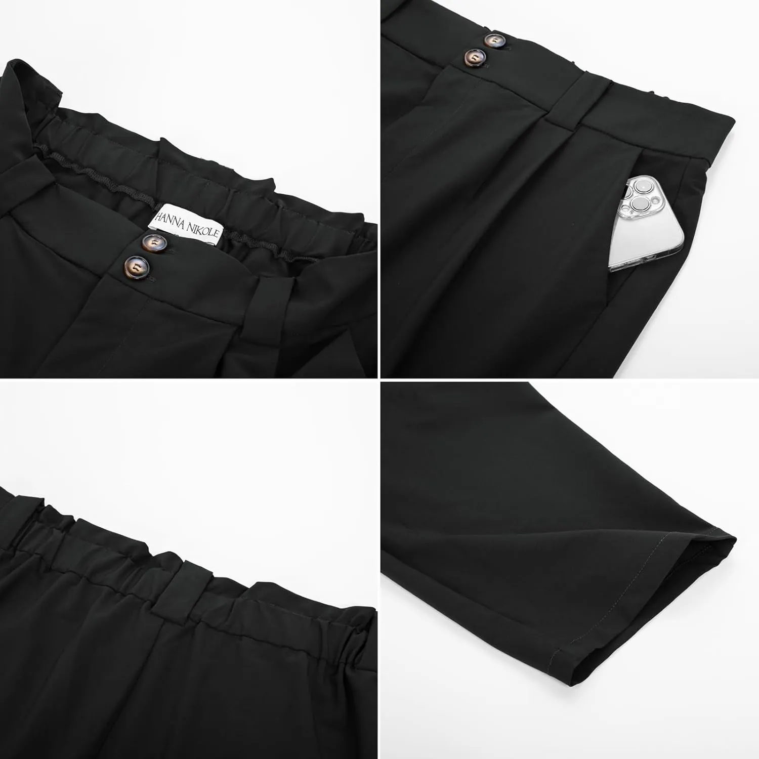 Hanna Nikole Women's Plus Size High Waisted Stretch Work Casual Pants Business Straight Trouser with Pocket