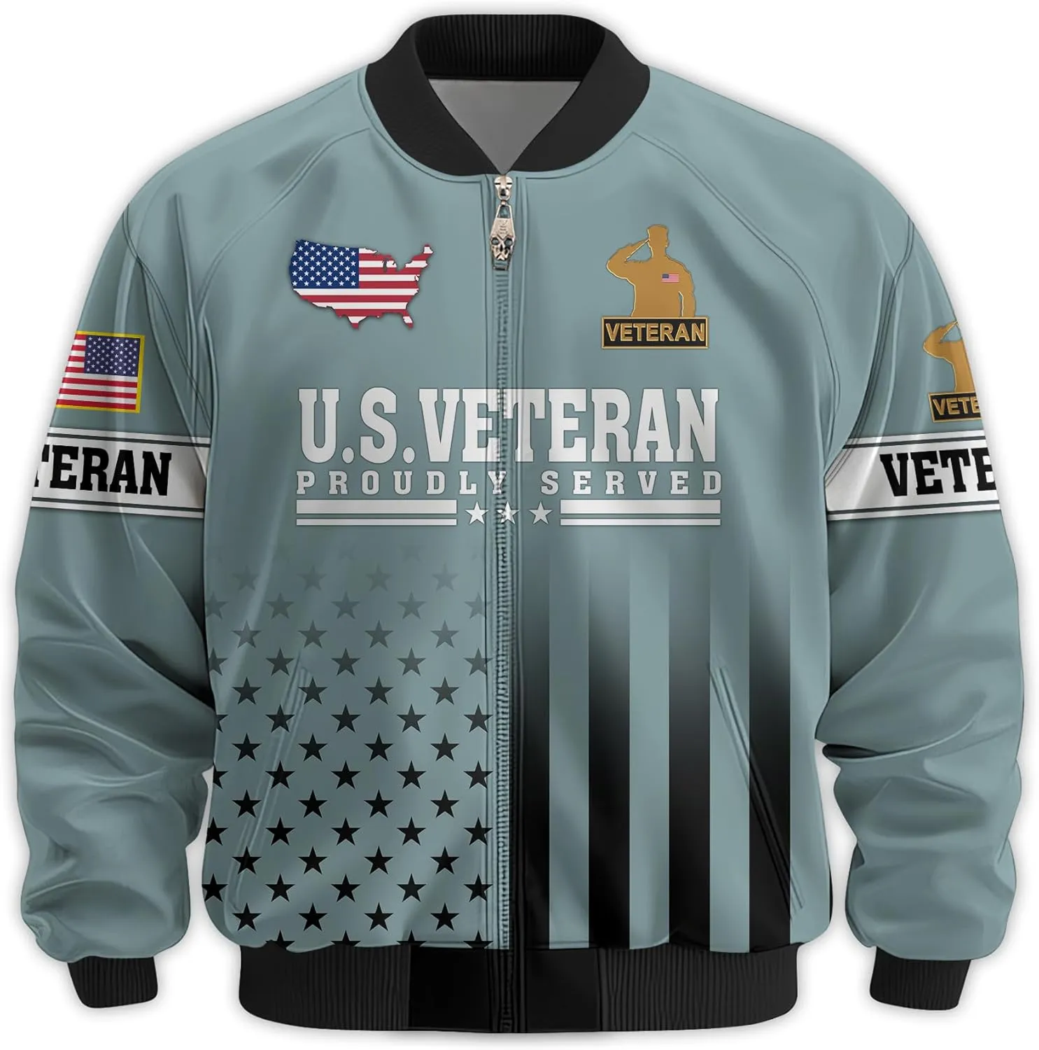 Honoring Patriotic Varsity Bomber Jacket for Veterans, Military Style Mens Outdoor Jacket  Perfect Veterans Day Gifts
