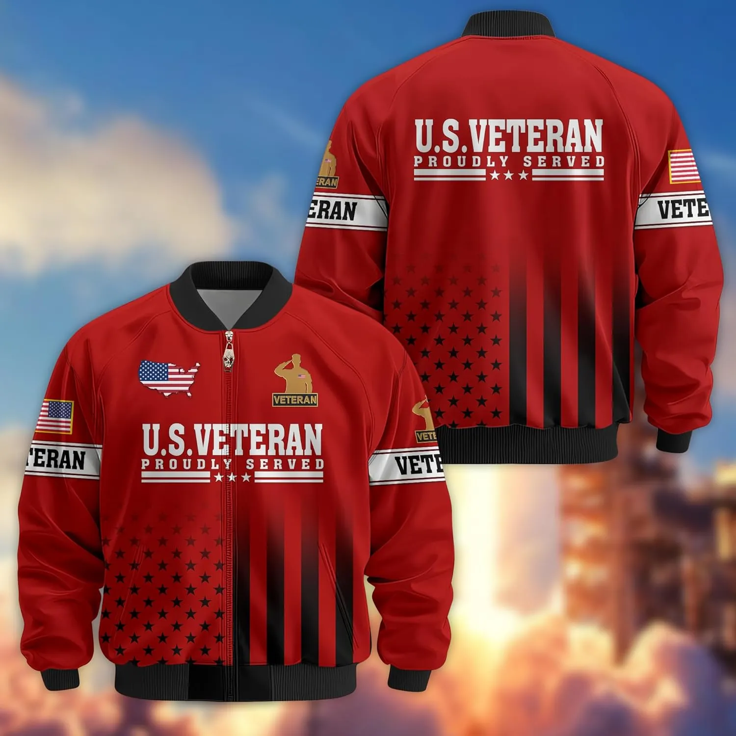 Honoring Patriotic Varsity Bomber Jacket for Veterans, Military Style Mens Outdoor Jacket  Perfect Veterans Day Gifts